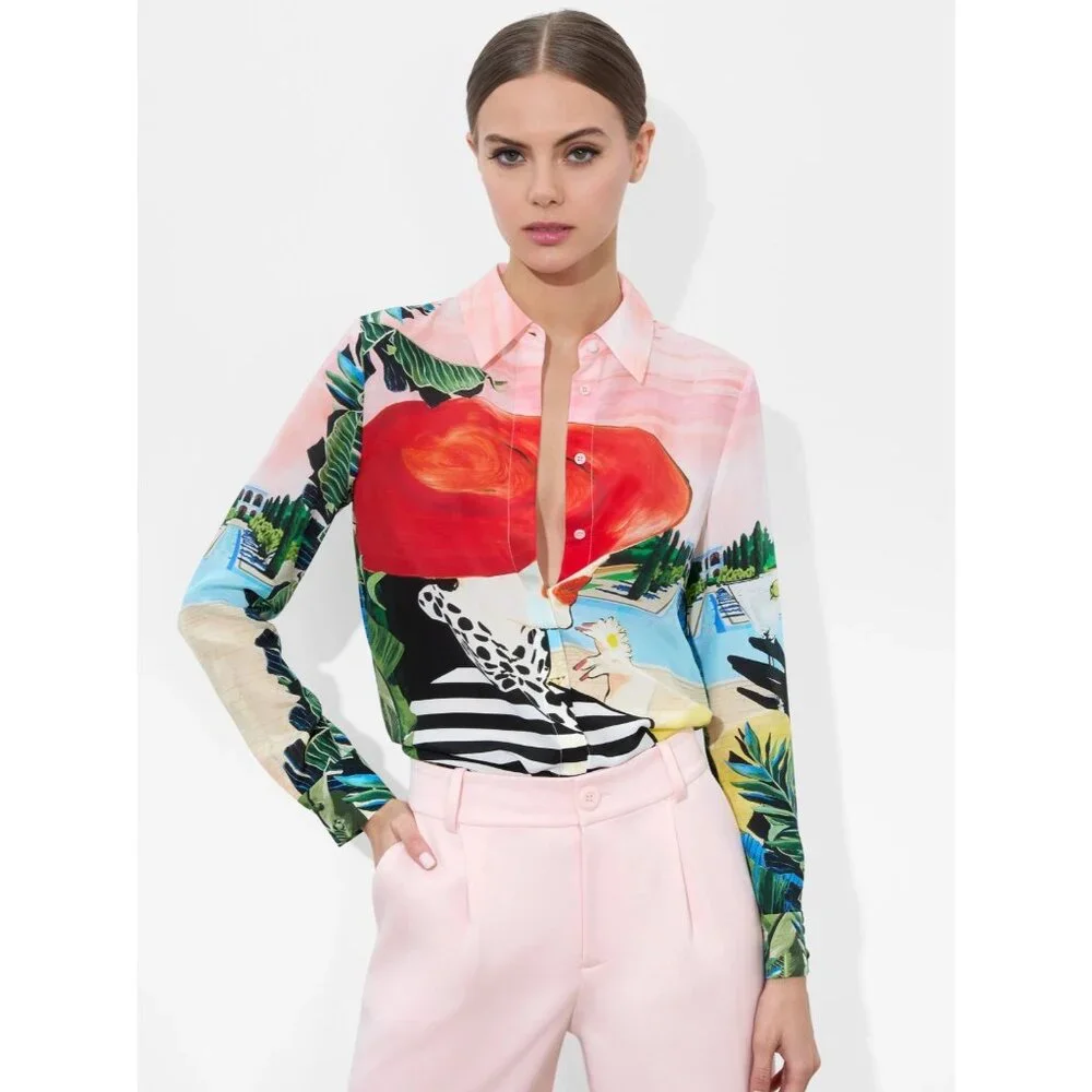 Alice + Olivia Willa Palm Beach Silk Blouse Medium NWT $350 - Picture 1 of 13